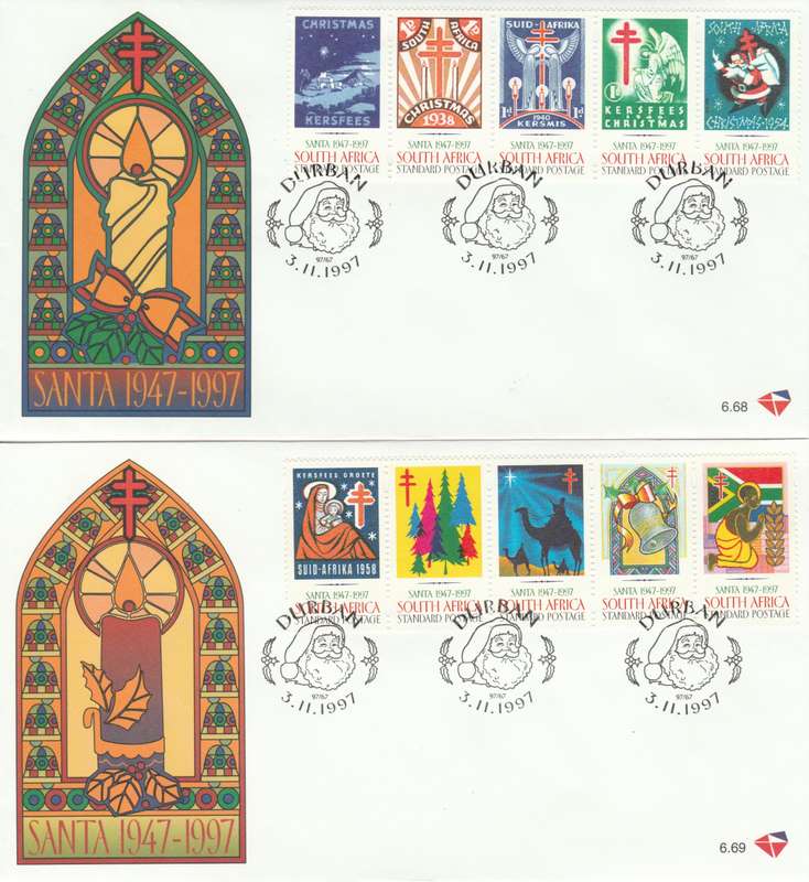 RSA 1997-11-03 SANTA Anniversary of Christmas Stamps '47 to '97 FDC 6.68 & 6.69 (21 000) [SACC R85]