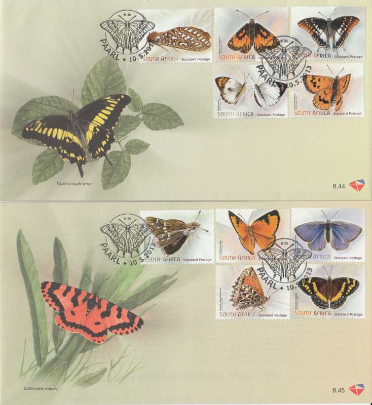 RSA 2013-05-10 Butterflies & Moths FDC 8.44 & 8.45 (4 000 ea) [SACC R150]
