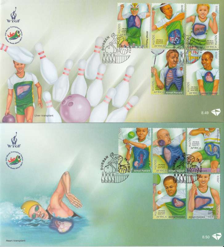 RSA 2013-07-29 19th World Transplant Games FDC 8.49 & 8.50 (4 000 ea) [SACC R160]