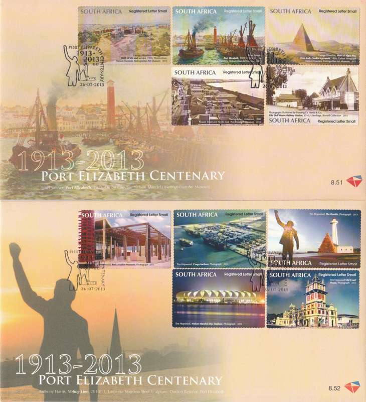 RSA 2013-07-26 Port Elizabeth Centenary FDC 8.51 & 8.52 (4 000 ea) [SACC R670]