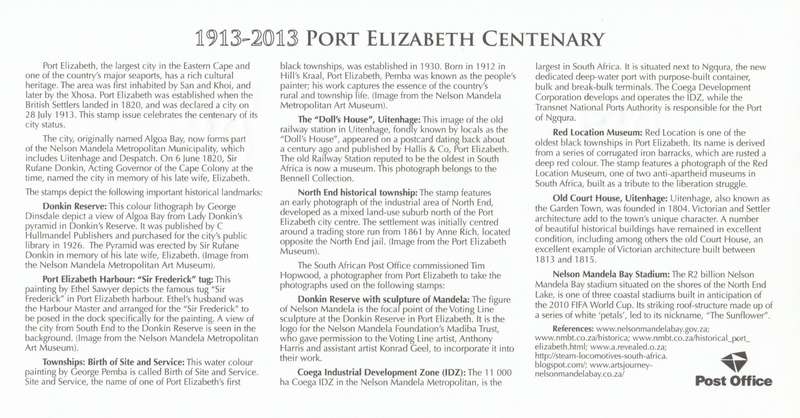 RSA 2013-07-26 Port Elizabeth Centenary FDC 8.51 & 8.52 (4 000 ea) [SACC R670]