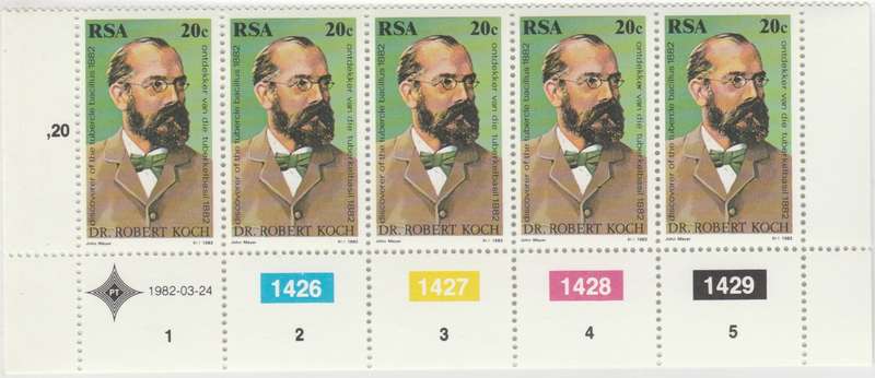 RSA SACC 509 x5 (1982-03-24) Cent. of the discovery of Tubercle Bacillus by Dr R Koch [SACC R12.50]
