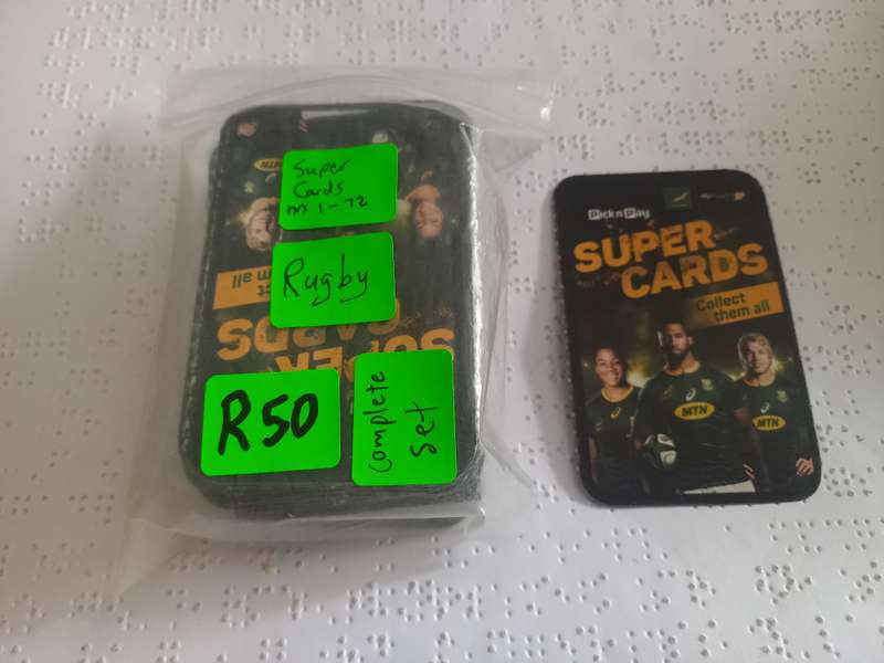 Super cards Springbok Rugby complete set nrs 1 to 72