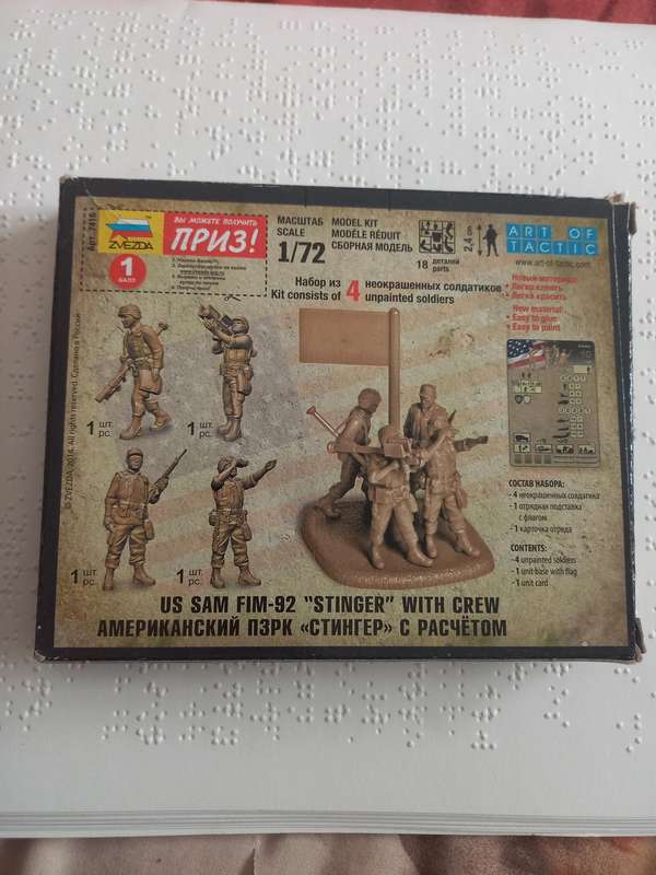 Zvezda Plastic modelkit 1/72 scale US SAM FIM-92 Stinger with crew