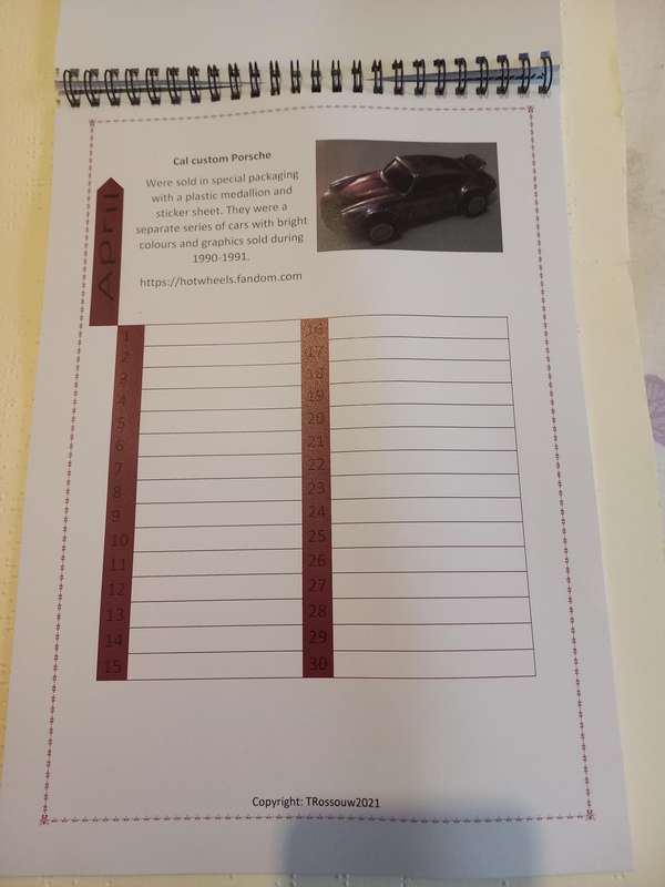 Hotwheels Universal Calender - home made gloss paper