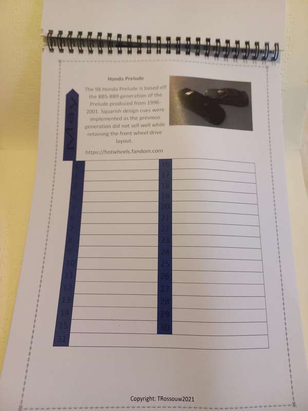 Hotwheels Universal Calender - home made gloss paper