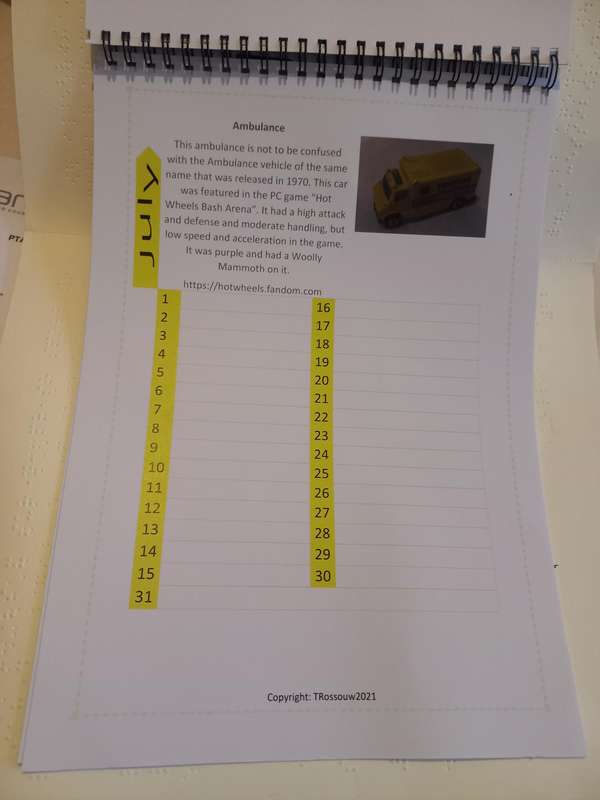 Hotwheels Universal Calender - home made gloss paper