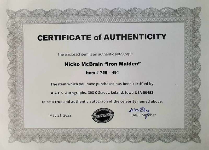 NICKO MCBRAIN (IRON MAIDEN DRUMMER) - AUTHENTIC AUTOGRAPH + COA