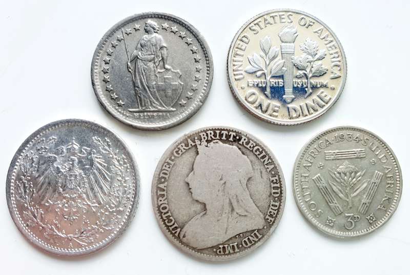 5 SILVER COINS - RARE - HIGHLY COLLECTIBLE - FROM 1896 UP