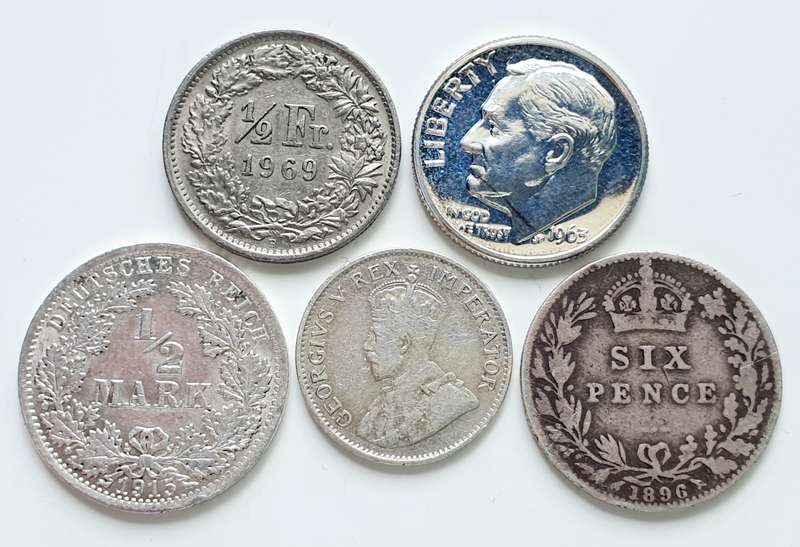 5 SILVER COINS - RARE - HIGHLY COLLECTIBLE - FROM 1896 UP