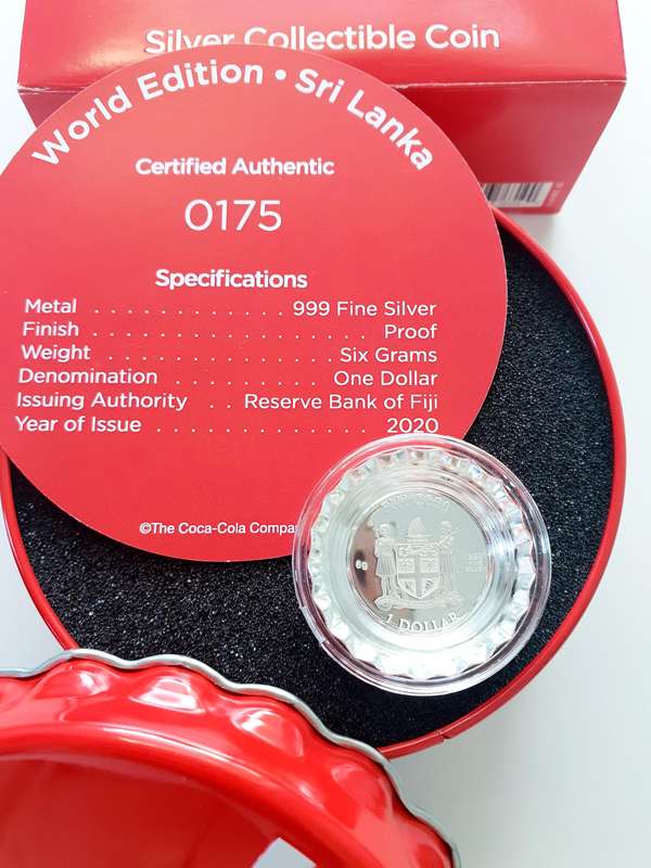 2020 6g Fiji Coca-Cola World Edition Coin - Sri Lanka - Bottle Cap .999 Silver