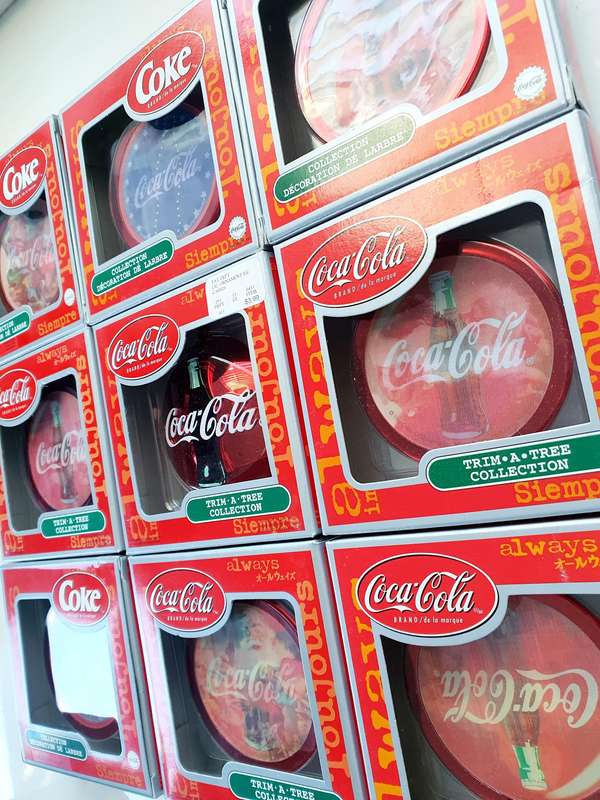 SET OF 9 HIGHLY COLLECTIBLE COCA-COLA TRIM A TREE ORNAMENTS  VINTAGE HOLIDAY CLASSICS