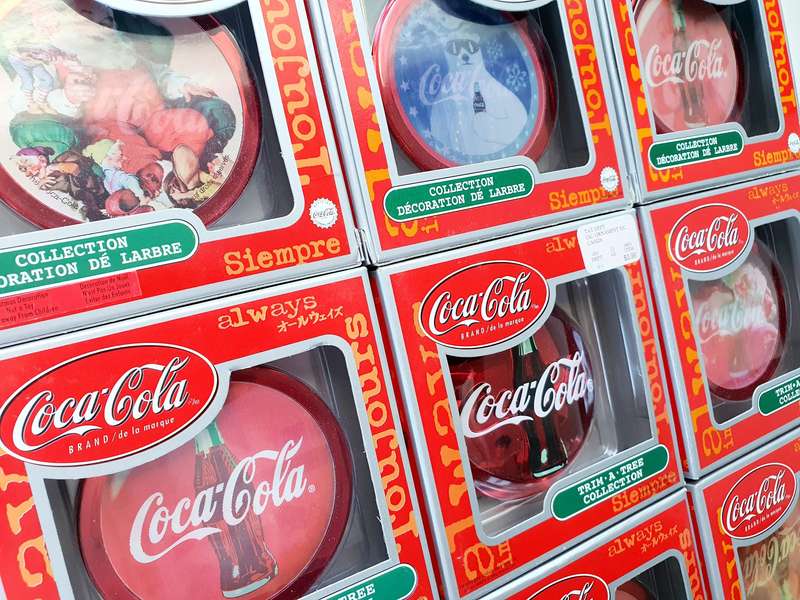 SET OF 9 HIGHLY COLLECTIBLE COCA-COLA TRIM A TREE ORNAMENTS  VINTAGE HOLIDAY CLASSICS