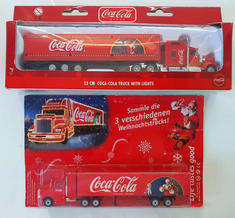 2 STUNNING COLLECTIBLE COCA-COLA COLLECTOR TRUCKS - WITH LIGHTS - HIGHLY COLLECTIBLE