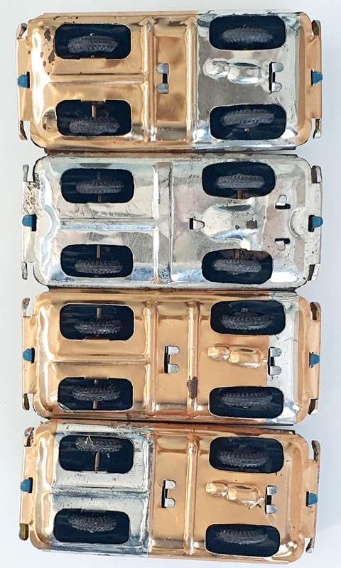 4X 1950 VINTAGE JAPANESE ORIGINAL NOMURA TIN CARS IN EXCELLENT CONDITION - HIGH VALUE COLLECTIBLES