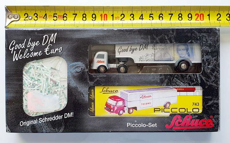 SCHUCO - PICCOLO - "GOOD BYE DM, WELCOME EURO" - LIMITED EDITION - ORIGINAL SHREDDED DEUTSCHE MARK