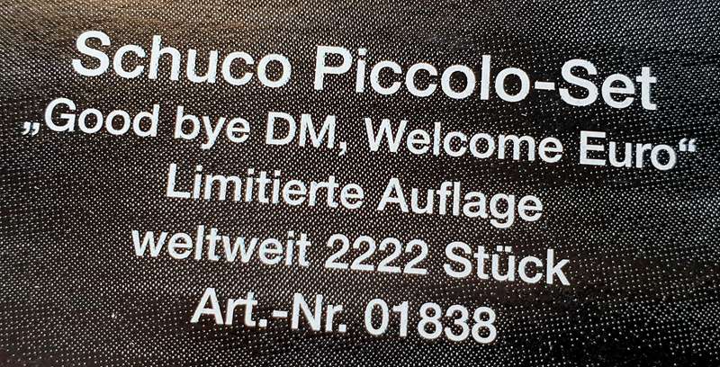 SCHUCO - PICCOLO - "GOOD BYE DM, WELCOME EURO" - LIMITED EDITION - ORIGINAL SHREDDED DEUTSCHE MARK
