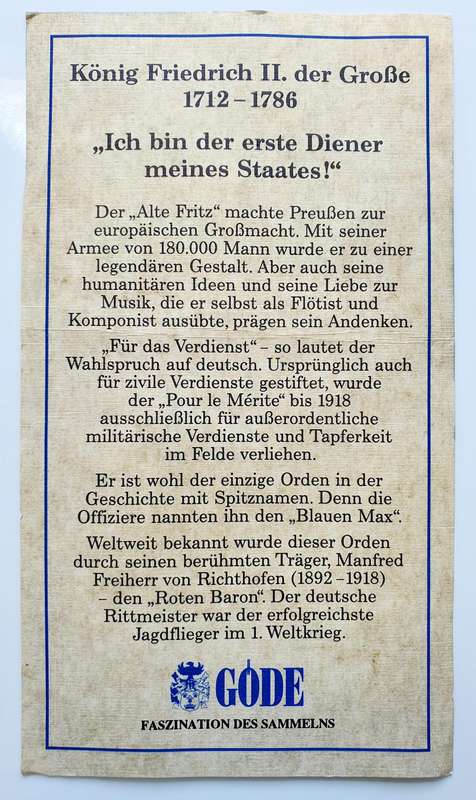 GÖDE pour le merite, or "Blue Max," medal, a prestigious Prussian military order established in 1740