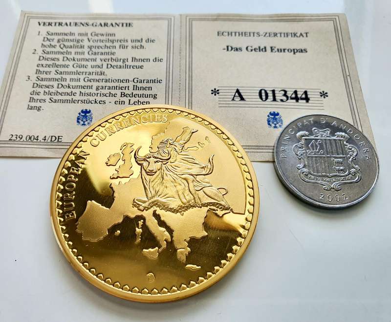 RARE 2003 TOP MEDAL DUETT - 50MM - EUROPEAN CURRENCIES "ANDORRA" - WITH CERTIFICATE AND CAPSULE