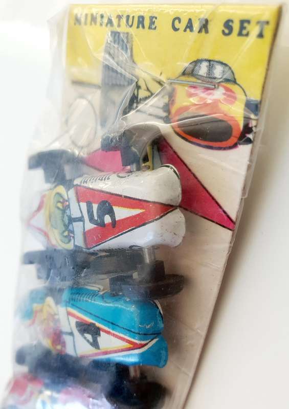 SET OF 5 VTG. MINI TIN CARS - MADE IN ARGENTINA - ORIGINAL PACKAGING