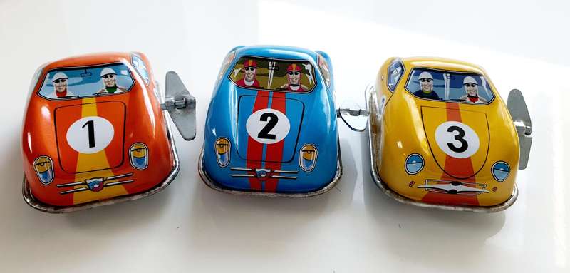 3 x GERMAN TIN TOY WIND UP CARS - TOP CONDITION IN ORIGINAL BOX