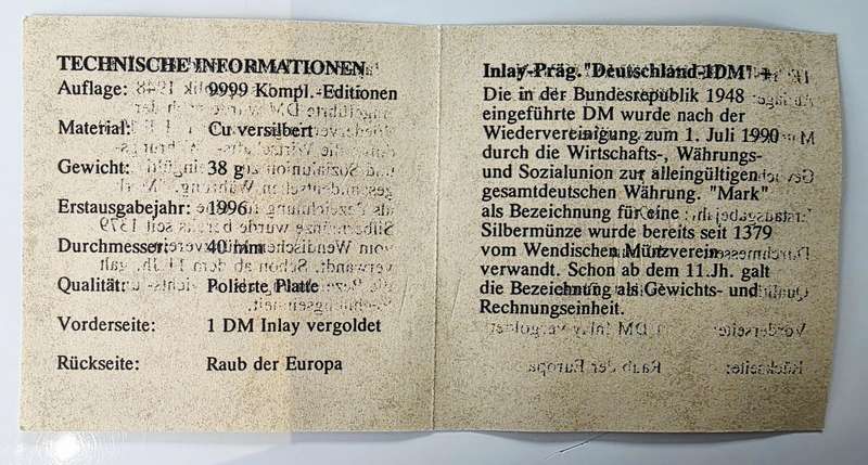 RARE 1996 TOP MEDAL - 40MM - "GOODBYE GERMAN CURRENCIES" - WITH CERTIFICATE AND CAPSULE