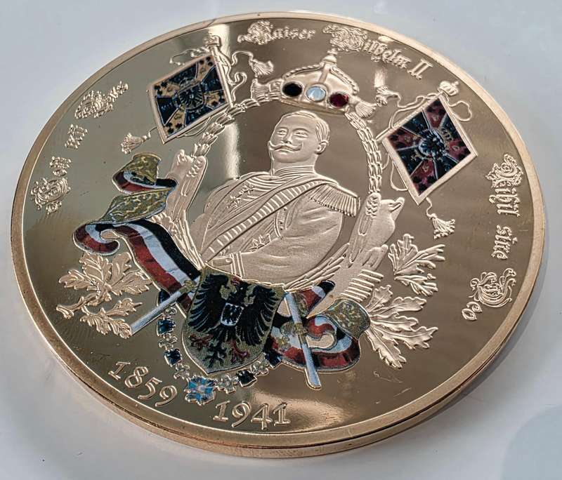 GIANT 70MM XXL MEDAL - "KAISER WILHELM II" - WITH SWAROVSKI CRYSTAL