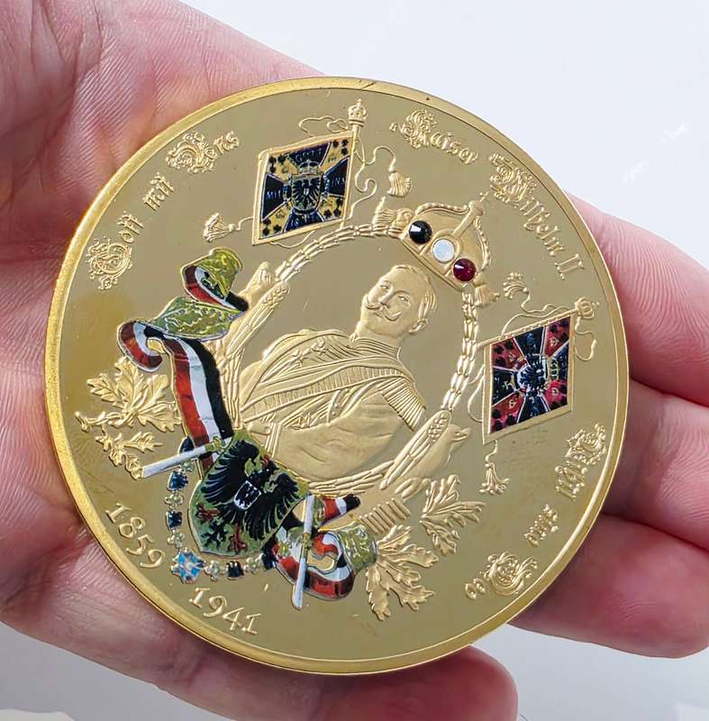 GIANT 70MM XXL MEDAL - "KAISER WILHELM II" - WITH SWAROVSKI CRYSTAL