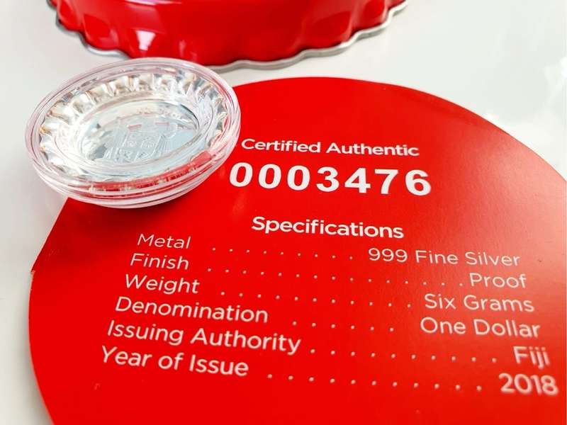 2018 6g Fiji Coca-Cola Global Edition Coin - Bottle Cap .999 Silver