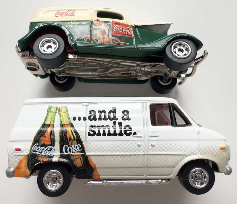 JOHNNY LIGHTNING 1:64 DIE-CAST COCA-COLA BILLBOARDS SET - 1976 CHEVY VAN AND A 1933 FORD PANEL VAN