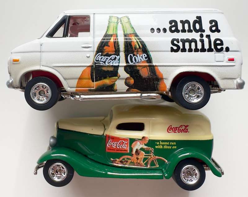 JOHNNY LIGHTNING 1:64 DIE-CAST COCA-COLA BILLBOARDS SET - 1976 CHEVY VAN AND A 1933 FORD PANEL VAN