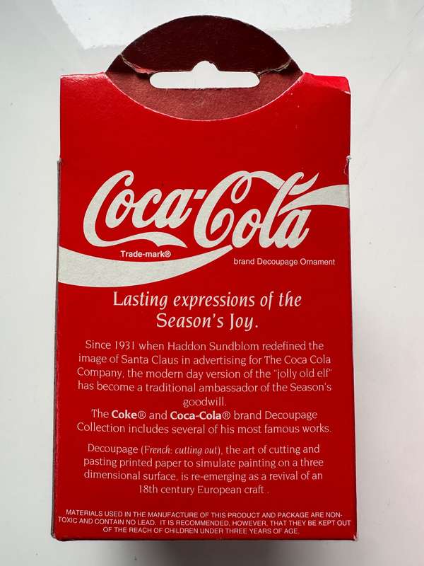 8 STUNNING 1993 COCA COLA HANDMADE DECOUPAGE CHRISTMAS ORNAMENTS