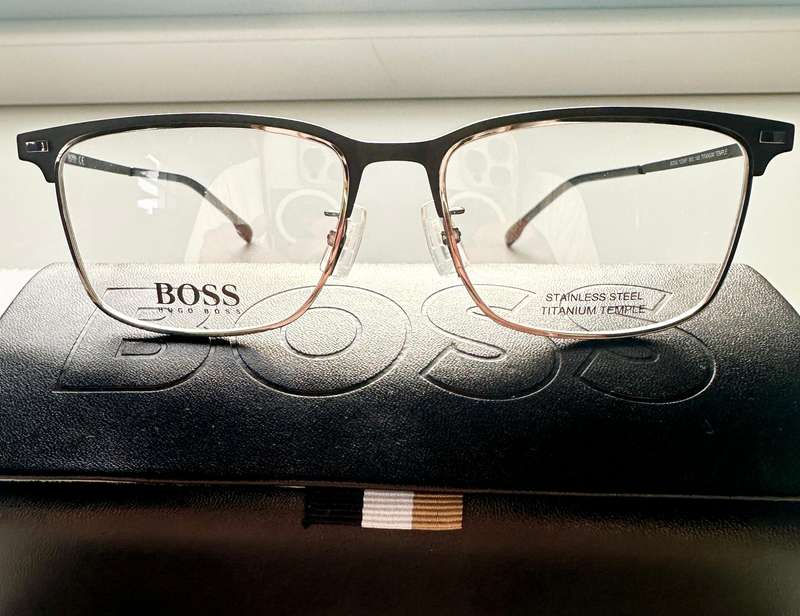 Hugo Boss 1224/F 003 Titanium Eyeglasses Men's Matte Black Full Rim with Case