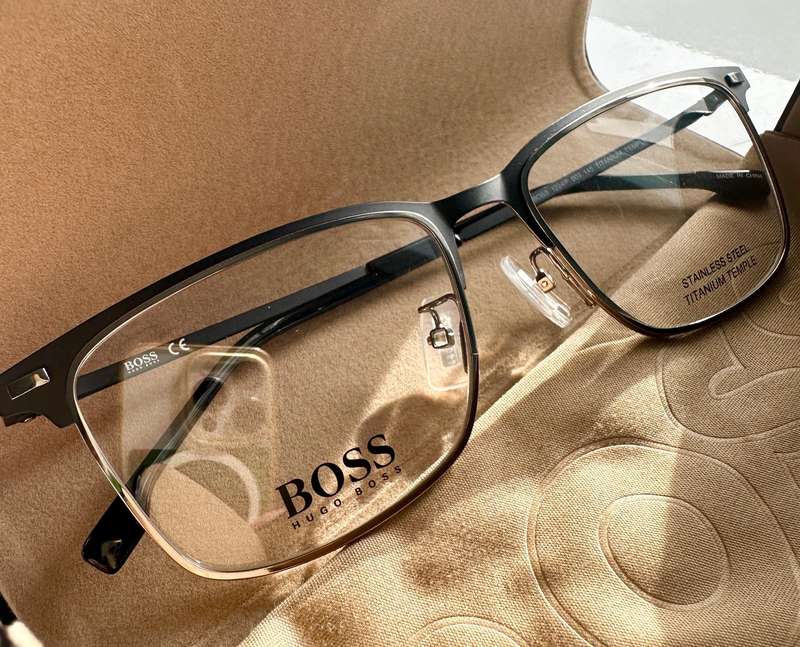 Hugo Boss 1224/F 003 Titanium Eyeglasses Men's Matte Black Full Rim with Case