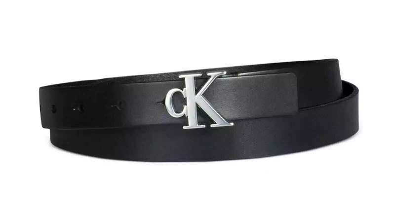 CALVIN KLEIN - CK MONOGRAM BUCKLE SKINNY BLACK BELT - RETAIL $45.00 - SIZE S 100CM