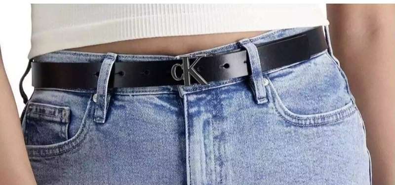 CALVIN KLEIN - CK MONOGRAM BUCKLE SKINNY BLACK BELT - RETAIL $45.00 - SIZE S 100CM
