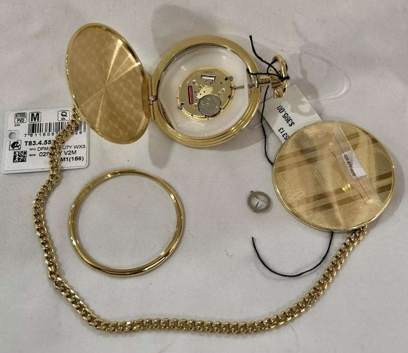 TISSOT - GOLD TONE SAVONNETTE - WHITE DIAL POCKET WATCH - NEEDS REPAIR - VALUE $395.00