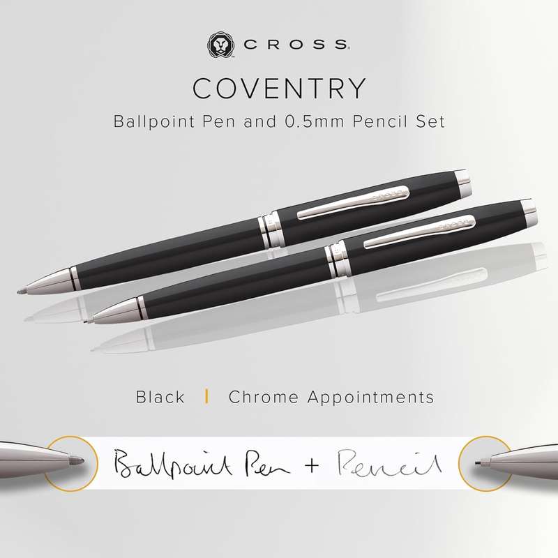 Cross Coventry Black Lacquer chrome trim premium Pen and Pencil Gift Set - black ink