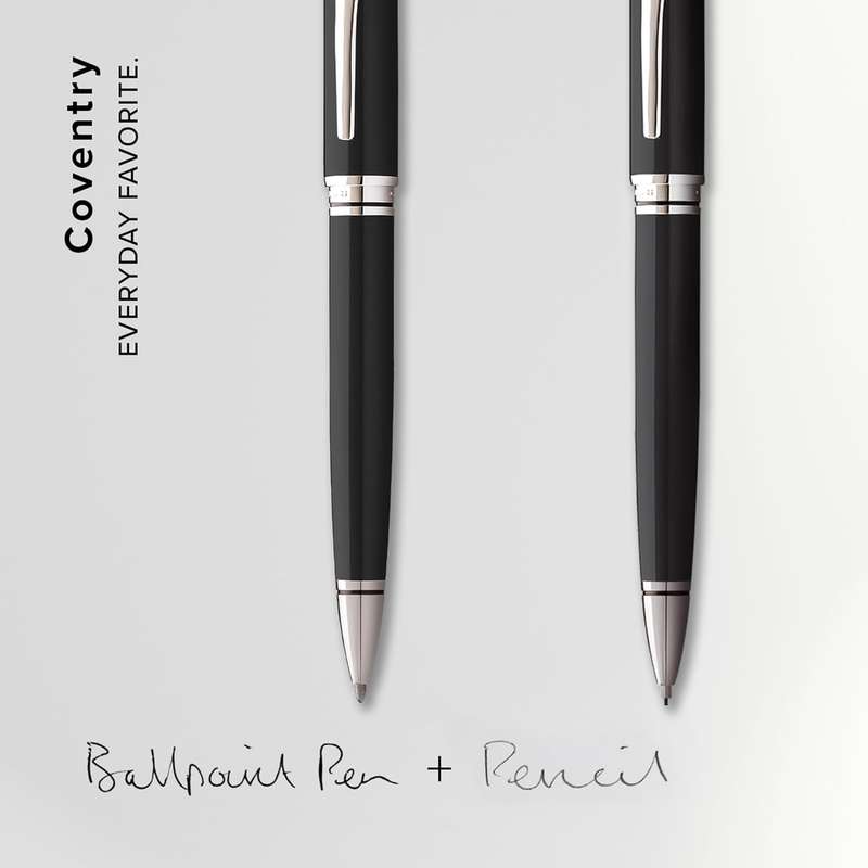 Cross Coventry Black Lacquer chrome trim premium Pen and Pencil Gift Set - black ink