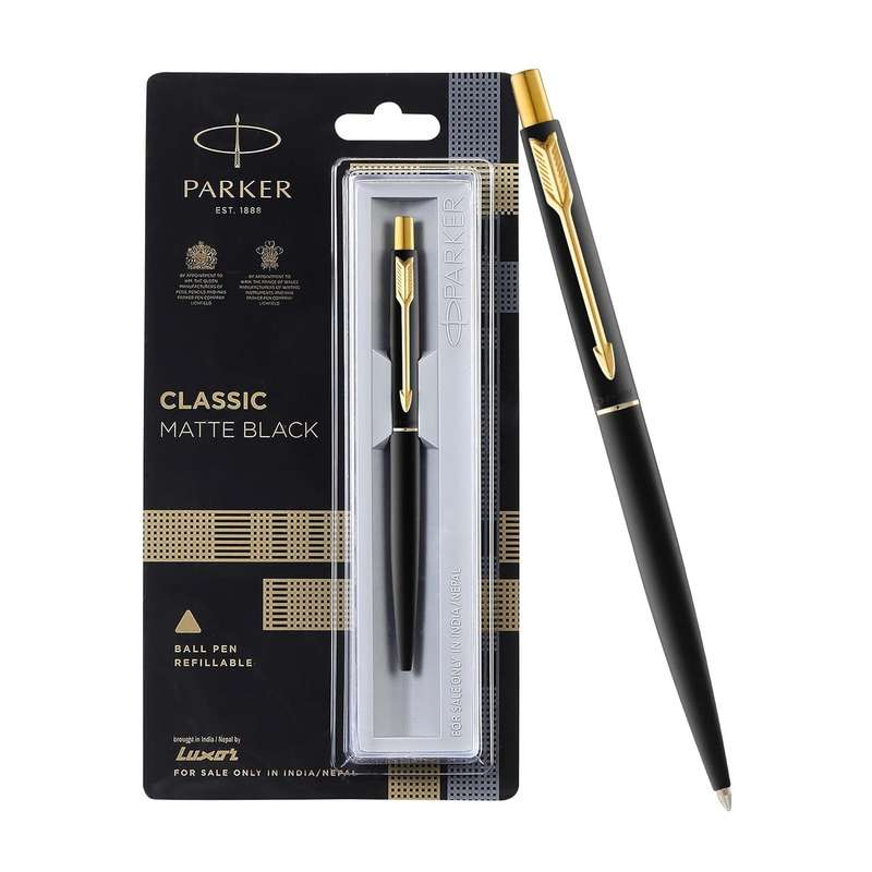 PARKER CLASSIC SLIMLINE  MATTE BLACK & SILVER BALL PEN - each -Blue ink- packaging may differ.
