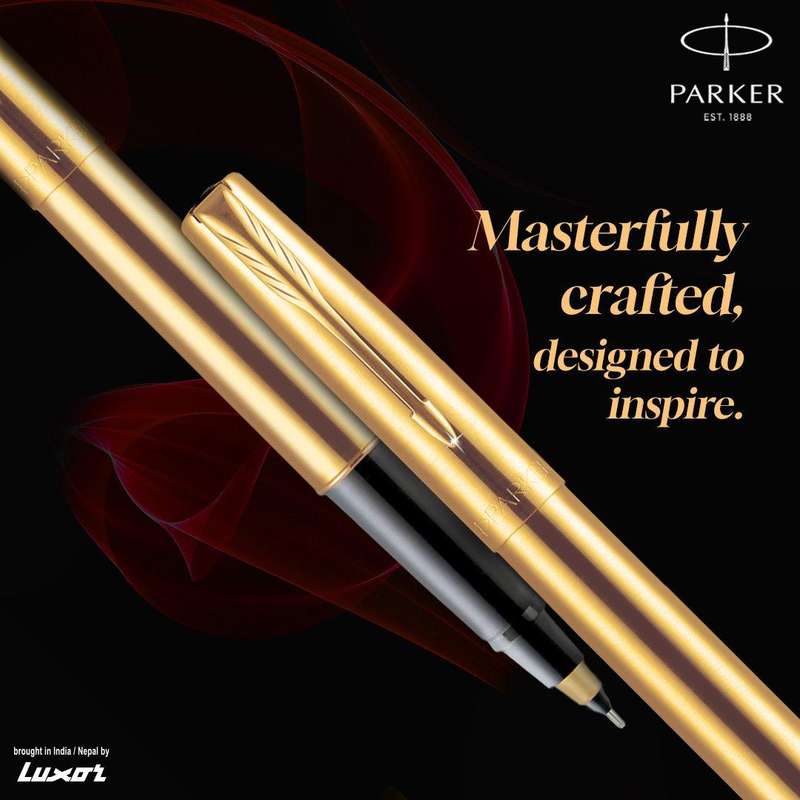 PARKER GOLD BALL  PEN & ROLLER PEN SET - GT - BLUE INK -WITH PARKER GIFT BOX & CARD HOLDER