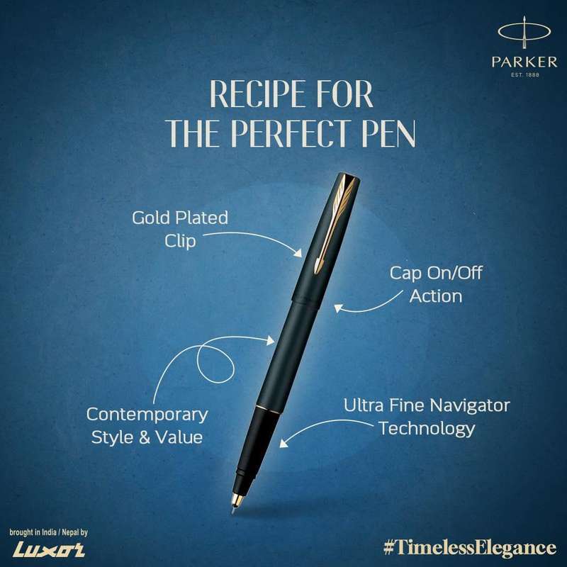 PARKER MATTE BLACK BALL PEN & ROLLER PEN SET - GT - BLUE INK -WITH PARKER GIFT BOX & CARD HOLDER