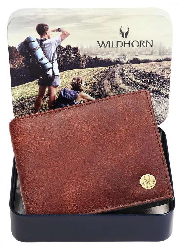 Wild Horn RFID Protected Leather Wallet for Men -2 Currency Compartment - 6 Card Slots - 1 Coin Poc