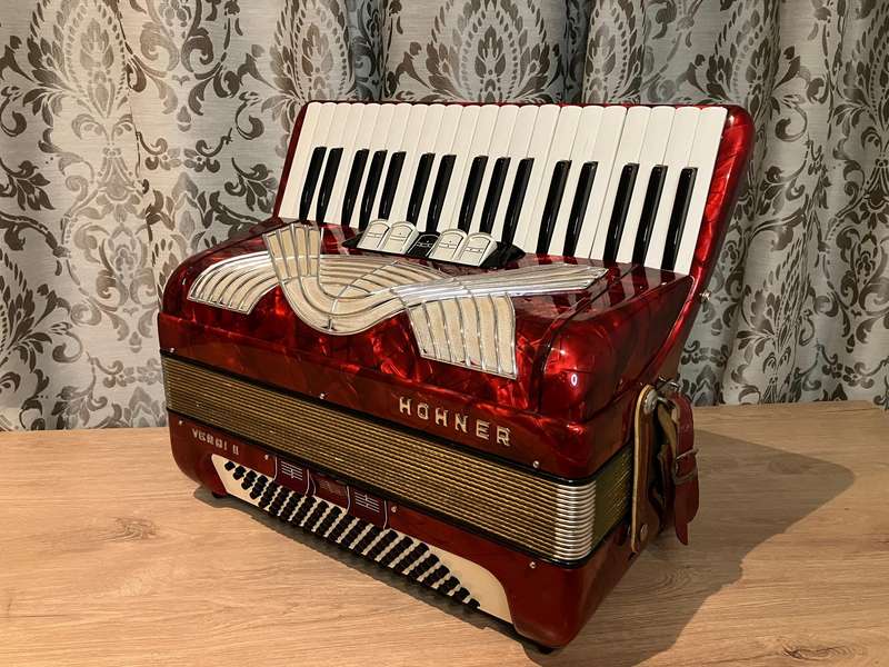 Hohner Verdi II Accordion in red white and gold