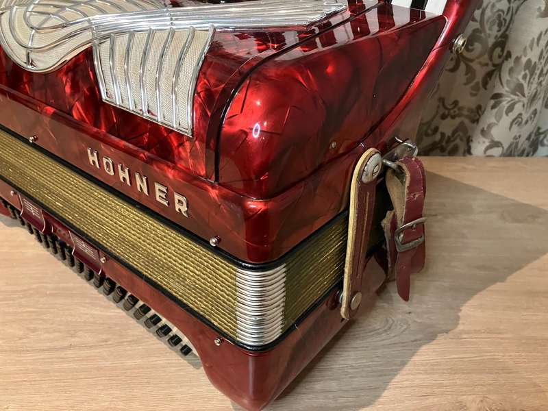 Hohner Verdi II Accordion in red white and gold