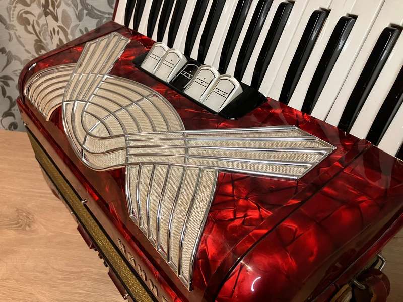 Hohner Verdi II Accordion in red white and gold