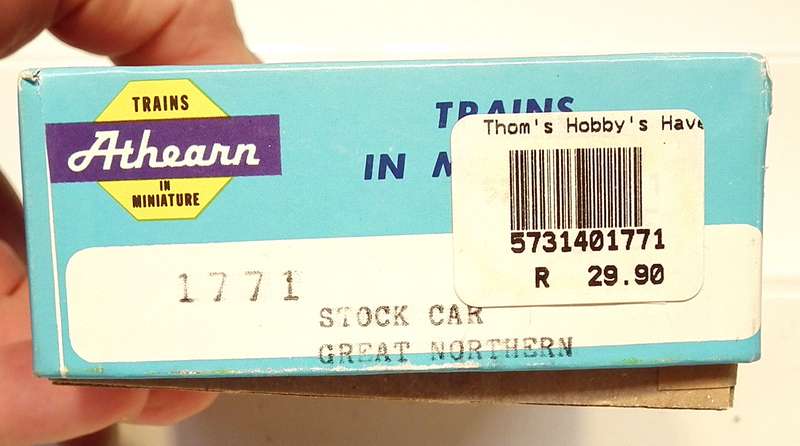 ATHEARN HO: Great Northern Stock Car(1771) in New Old Stock Boxed condition.(USA)