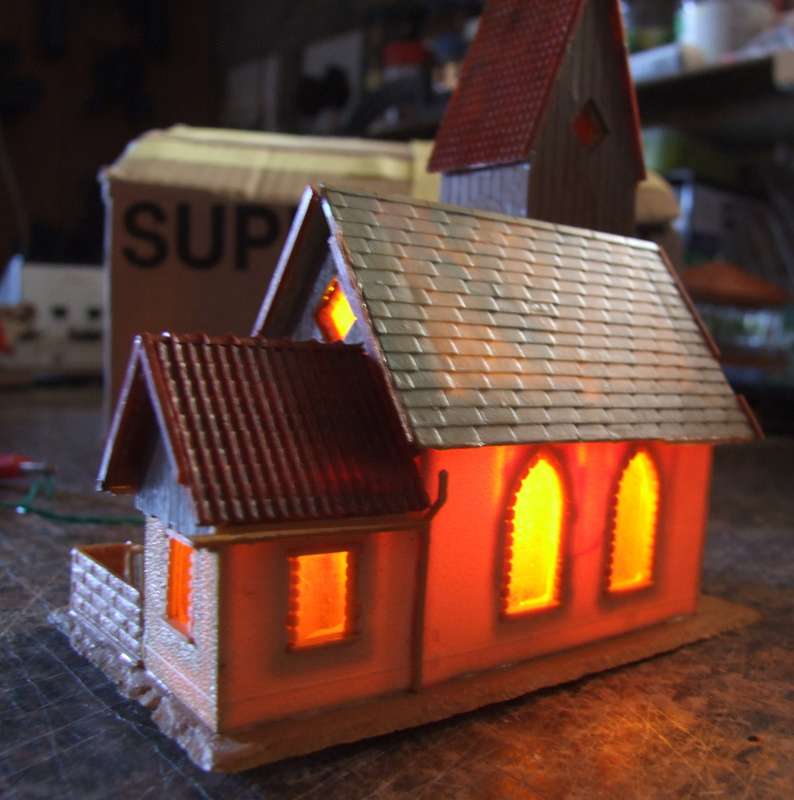 SCENERY HO:  On Auction is this European Style Country Church with Light in Good Used Condition.