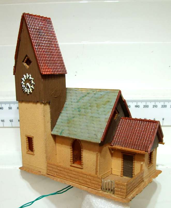 SCENERY HO:  On Auction is this European Style Country Church with Light in Good Used Condition.