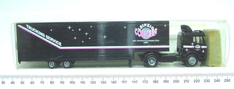 HERPA HO: Highly Detailed LEIPZIG CONCERT Mercedes Benz Truck & Trailer in Like New Boxed Condition.